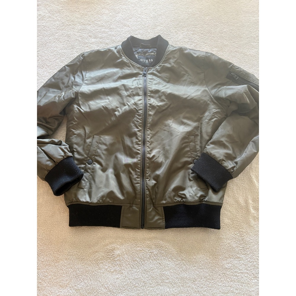 GUESS‎ Olive Green Bomber Jacket Men's M Full Zip Lightweight Quilted